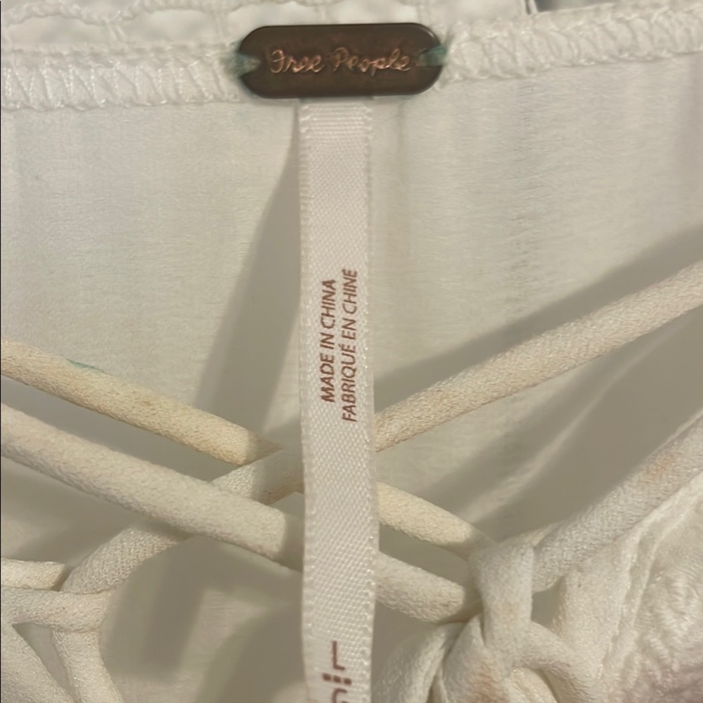 Free People Cream Long Sleeve Tie Front Blouse - Picture 2 of 5